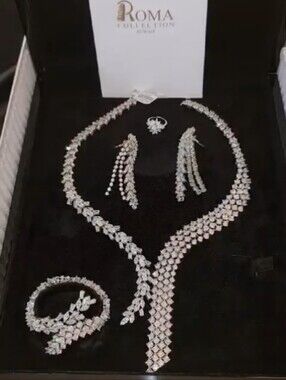 Silver Crystal Bridal Jewelry Set - Necklace, Earrings, Bracelet, Ring